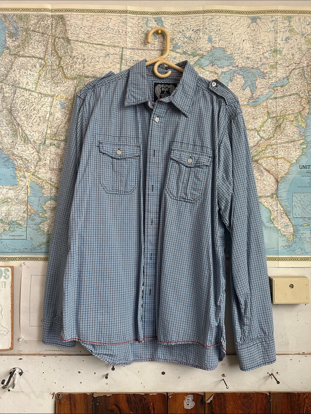 Eighty Eight Men's Light Blue Checked Shirt Jacket